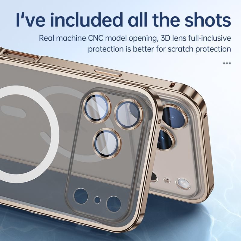 Aluminum Alloy Metal Frame Cover Lens film protection for Iphone 17 Pro Max 16 15 14 13 12 Pro Max Support for Magsafe Charging Case