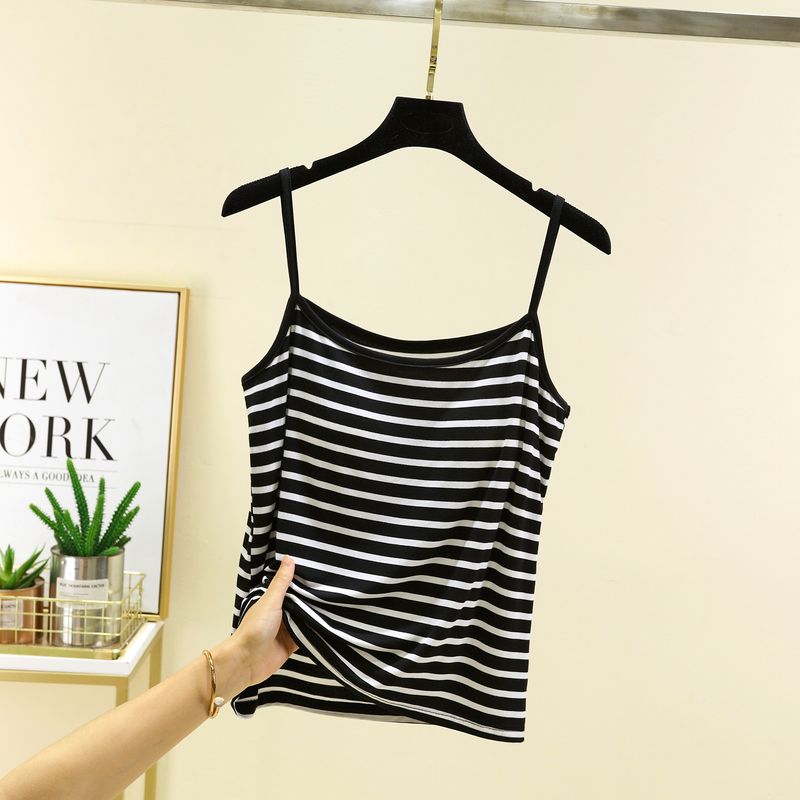 

Модальный бюстгальтер на бретелях с подкладкой, летний тонкий бесшовный, без рукавов, базовая футболка, женский, в полоску, нижнее белье, блузка, футболка Black Stripes L (Recommendation 50.00 kg-60.00 kg