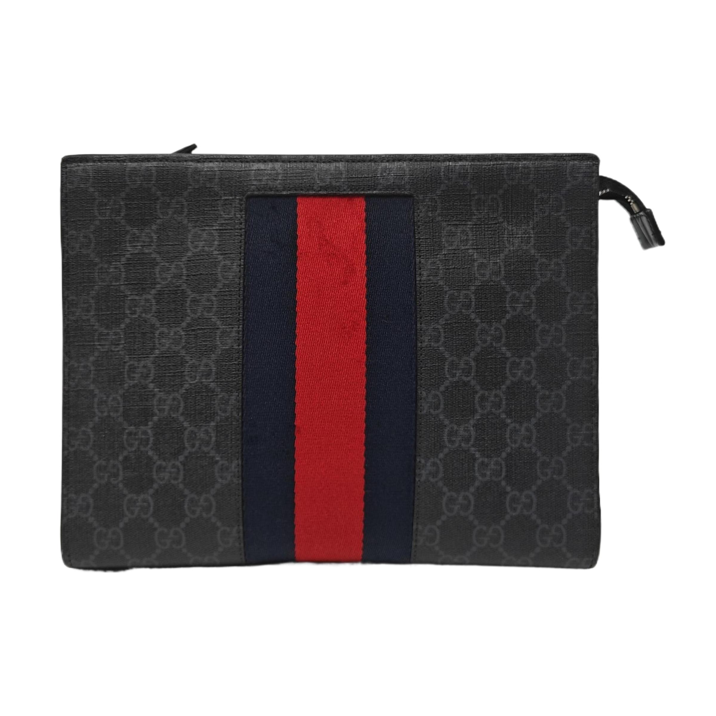 [Pre-Owned] Signature Logo Stripe Web Zipper Canvas Clutch - Good #1L3SPMA ONE SIZE