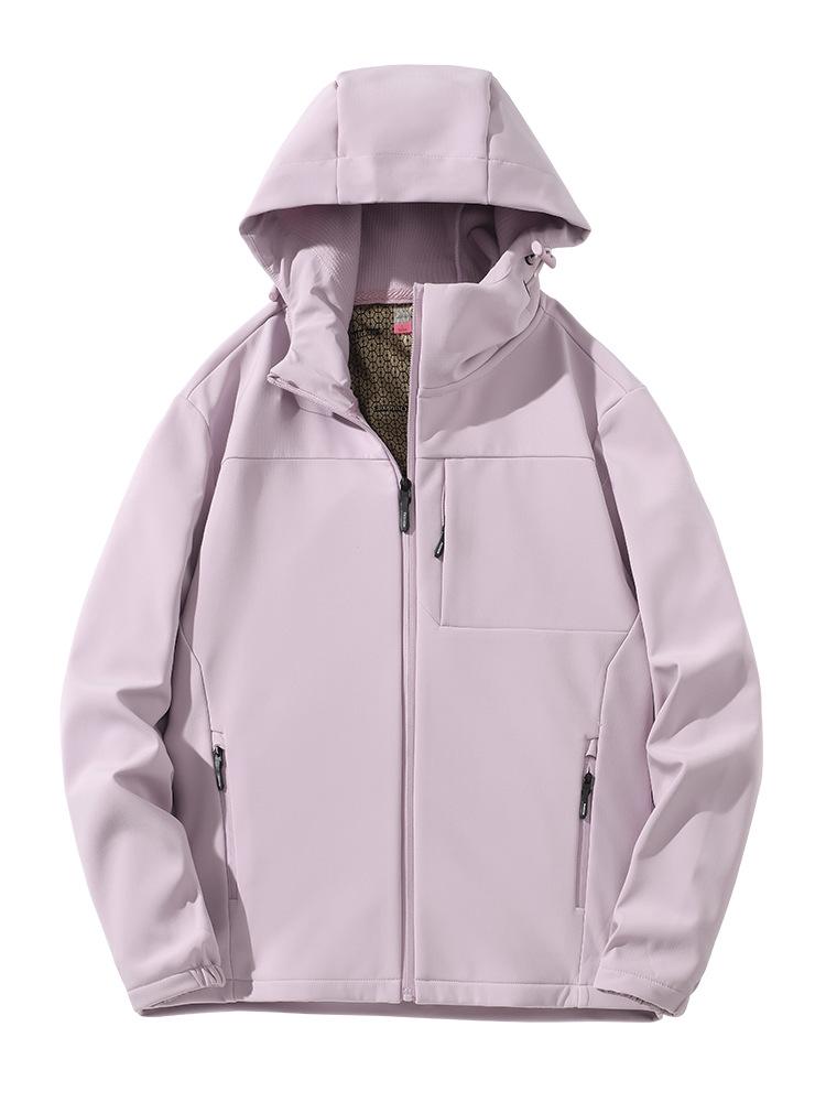 Women's & Men's Outdoor Windproof Waterproof Softshell Jacket - Hooded, Solid Color, Ideal for Mountaineering & Fishing, Custom Logo Available