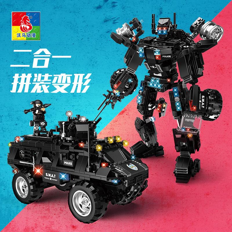 Swat Building Block Children Assemble Toy Boy Child Force Assemble Police Car Military Aircraft Model