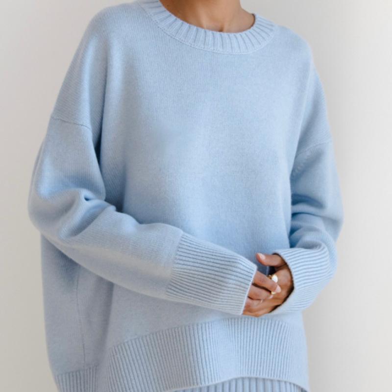 Autumn and Winter Women's Knitwear Round Neck Loose Solid Color European and American Sweater Women