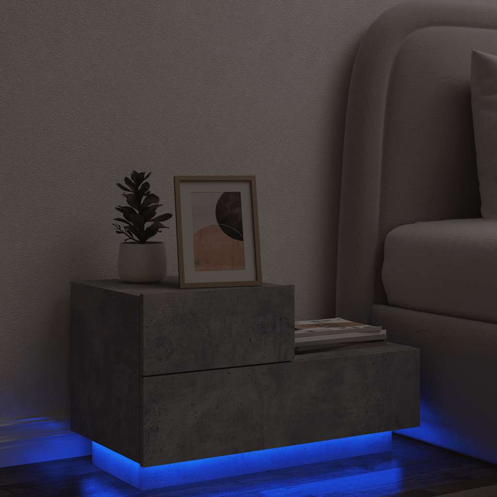 Nightstand with LED Lights Concrete Grey 70 X 36 X 40.5 Cm
