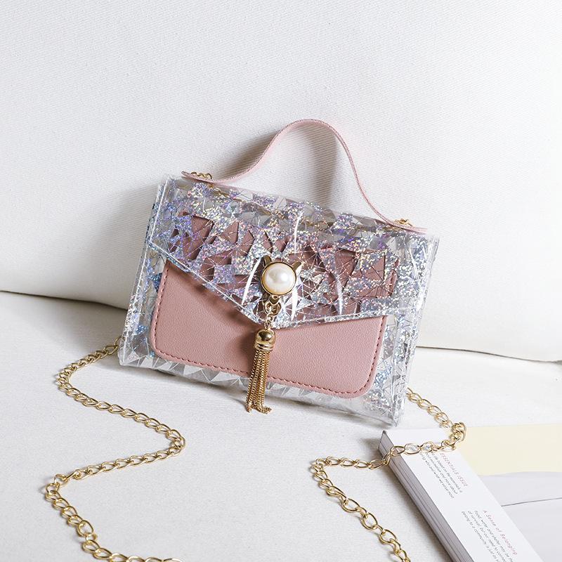 Mobile Phone Bag Women's Summer and Autumn Floral Cat Ear Tassel Contrasting Color Transparent Small Square Bag Single Shoulder Oblique Span Portable
