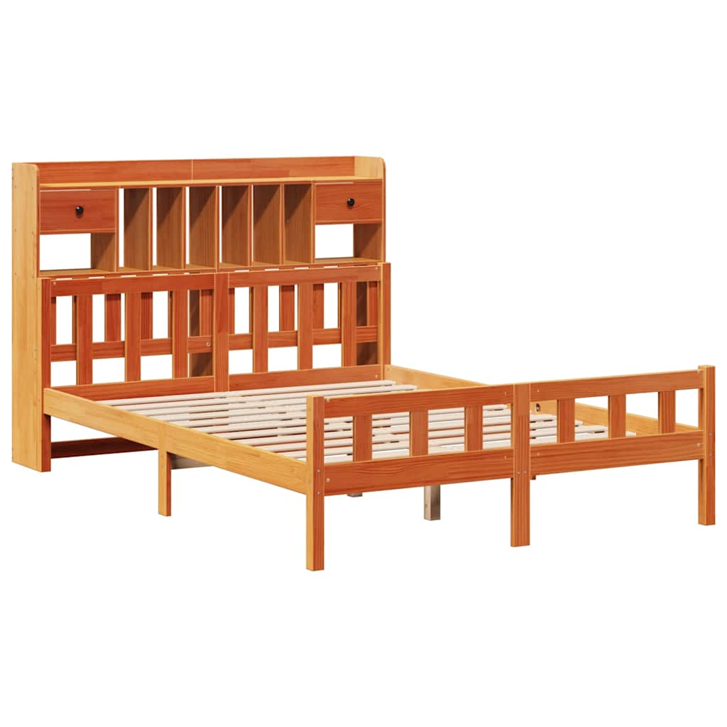 Solid Wood Bed with Shelf Without Mattress Wax Brown 150 x 200 cm