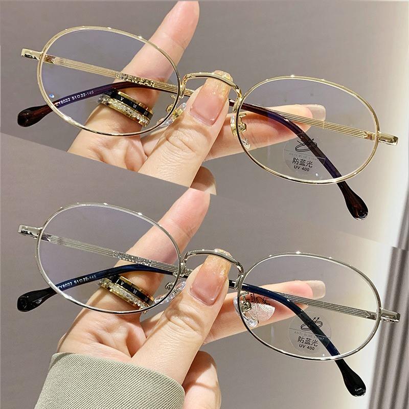 

2PCS Vintage Anti-Blue Light Glasses Oval Metal Frame Brand Designer Fashion Y2K Woman Metal Optical Frames Computer Glasses