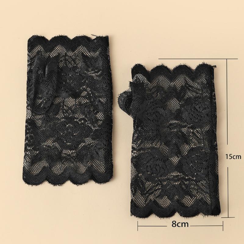 1pair Black Lace Rose Decoration Sheer Breathable Party Gloves