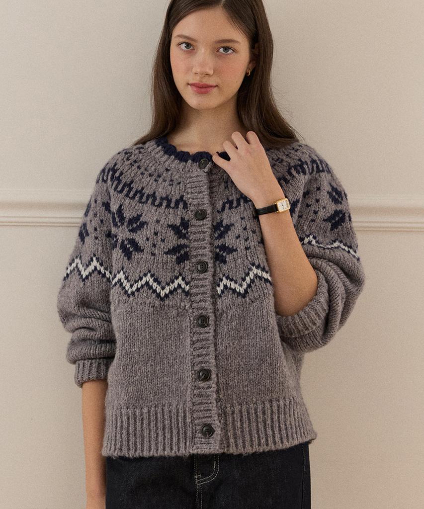 OURHOPE Flurry Alpaca Wool Nordic Cardigan - Melange Grey