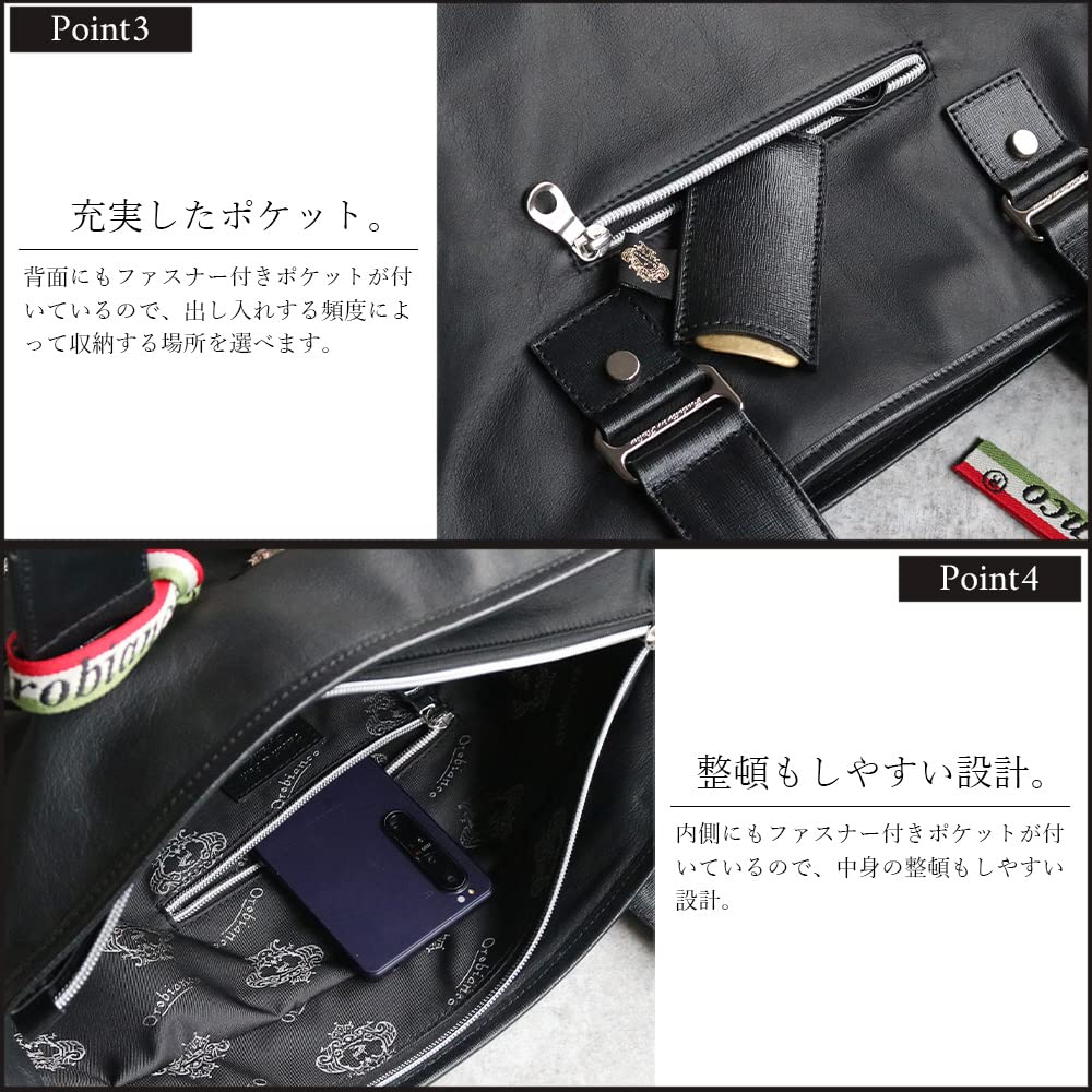 Orobianco Tote Premium Genuine Horsehide Large Made In Brand Commuter Genuine SENZANOME-C (NERO/Black) Bag, Leather, Capacity, Men's, Italy, Name,