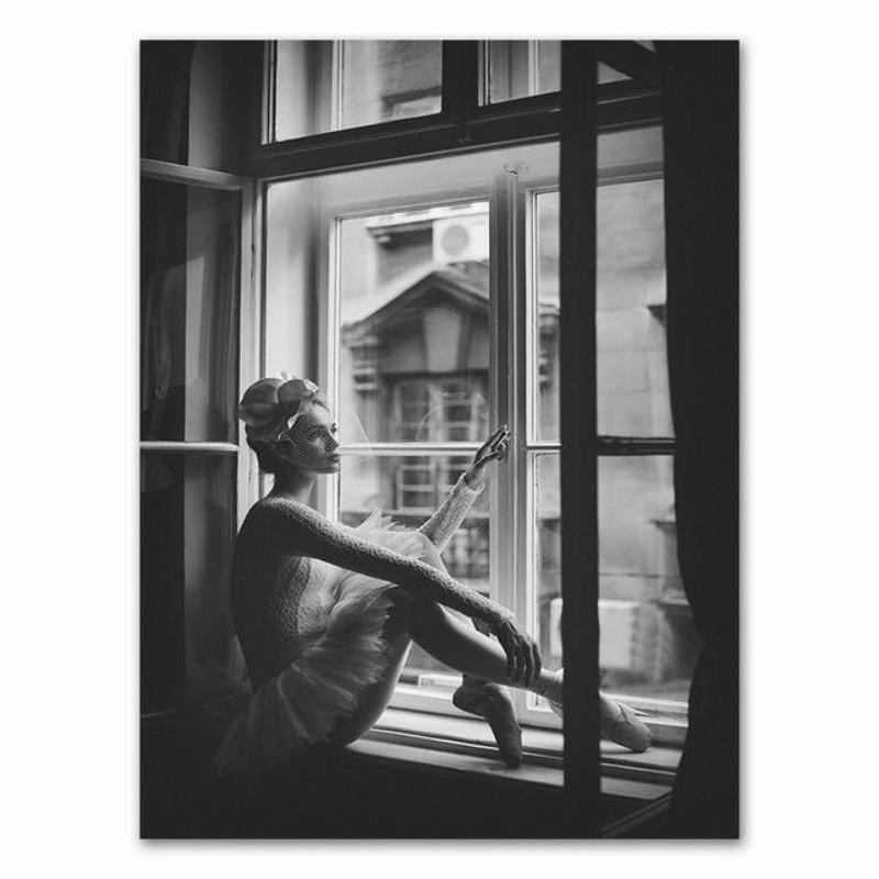 Scandinavian Black and White Building, Canvas, Painting for Girls, Wall Art S, Prints, Wall Panels for the Living Room,