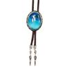 Vintage Oval Shape Stone Pendant Bolo Tie Western Braided Rope Adjustable Necktie Jewelry Shirt Collar Chain Necklace