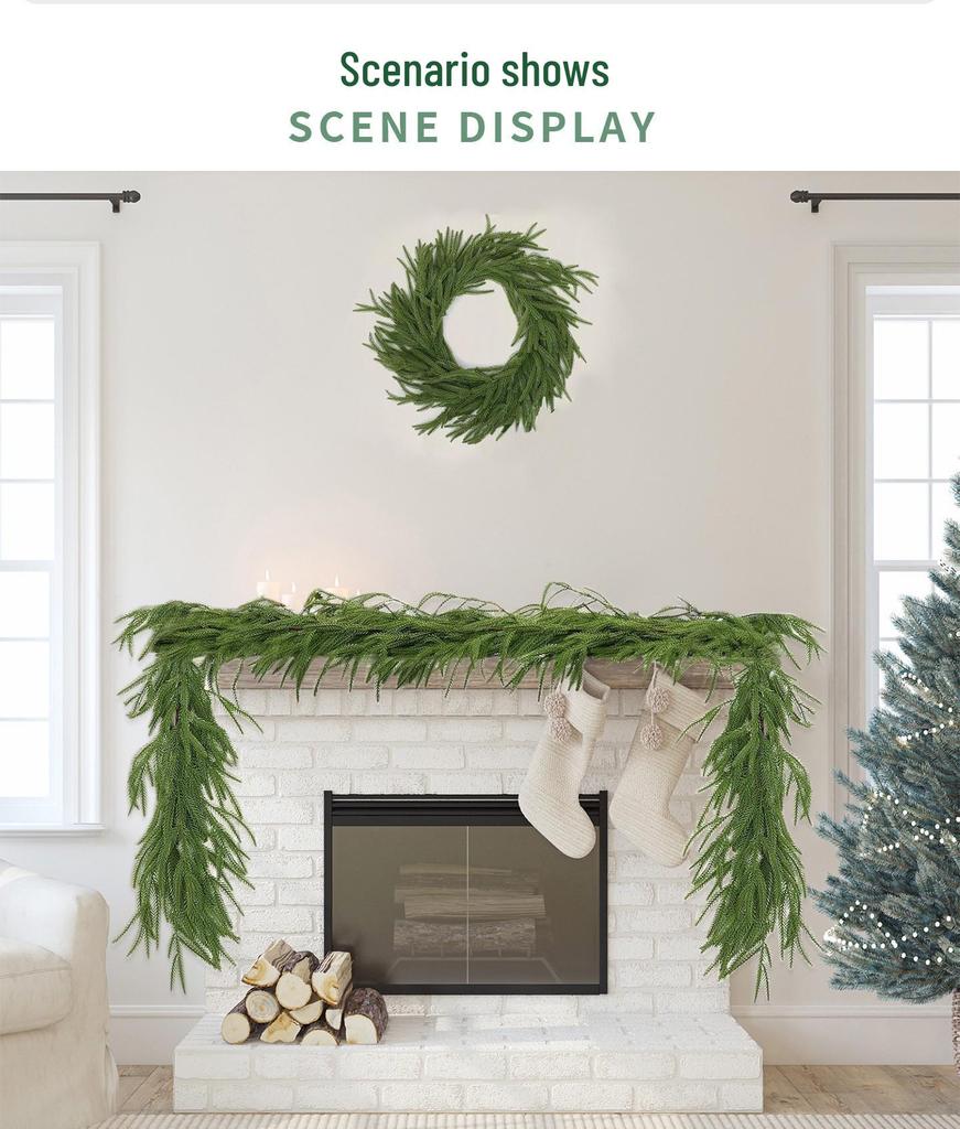2025 Luxury Norfolk Pine & Rattan Christmas Decor with Soft Touch Rubber Cypress Leaves and Pine Needles