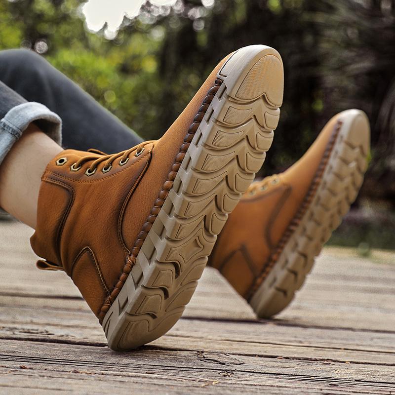 Handmade Men's High-top Boots Ankle Leather Shoes Outdoor Hiking Boots Sneakers Footwear Autumn & Winter