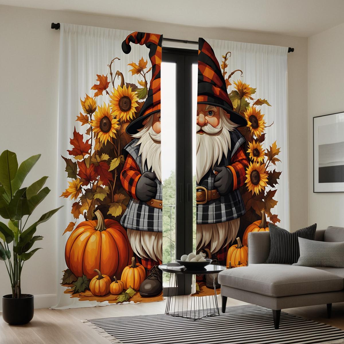 

2 шт. HD в шляпе, старая тыква, подсолнух, декоративная занавеска, желтый галстук, цифровая печать, занавеска, украшение для дома, стиль, декор W52H63inchW132H160cm