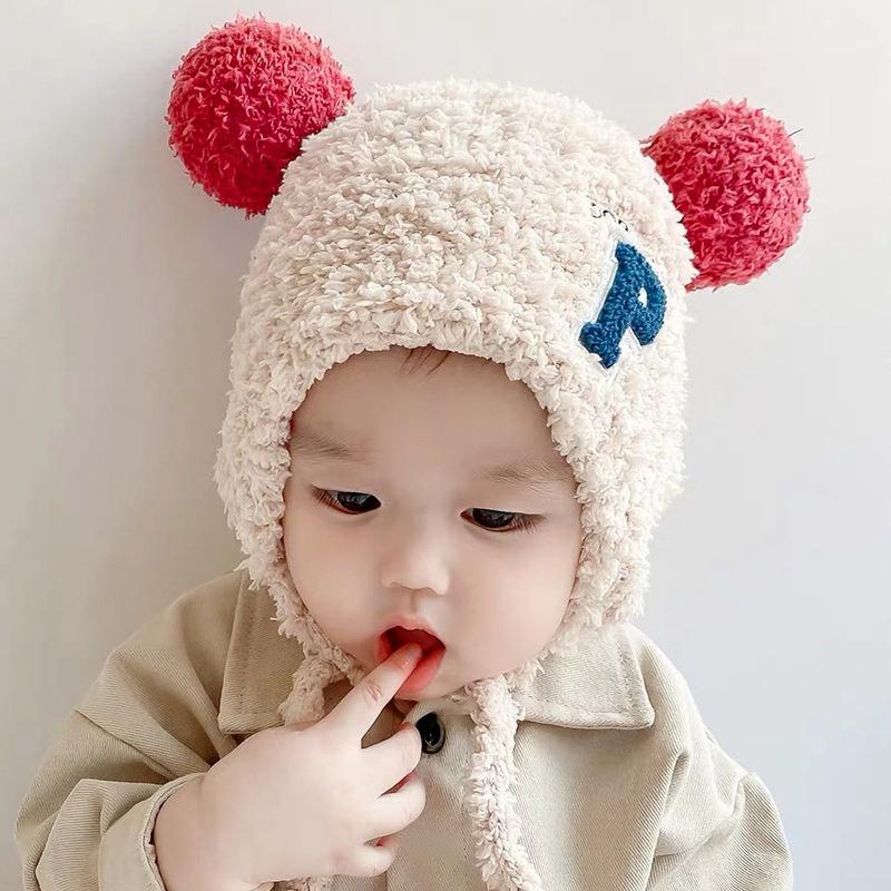 Fashion Children Cap Autumn Winter Letter P Bonnets Ear Protector Head Caps for Boys Girls Baby Bomber Hats Unisex 1 2 3 4 Years