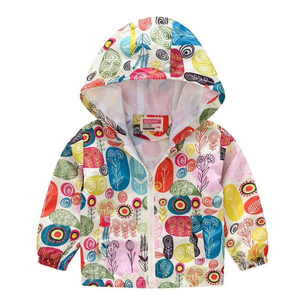 Toddler Kids Cartoon Print Hooded Jacket Boys Girls Lightweight Windproof Zip Up Casual Outerwear Coat