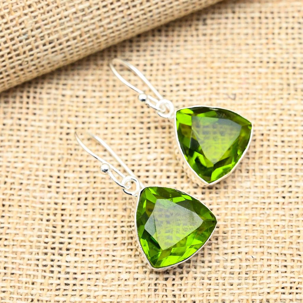 Peridot-Edelstein, handgefertigt, 925er-Sterlingsilber, Schmuckohrringe für Frauen