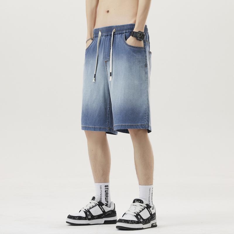 Updated Tennis Gradient Denim Cropped Pants Summer Wide-Legged American Active and Leisure Leisure Shorts