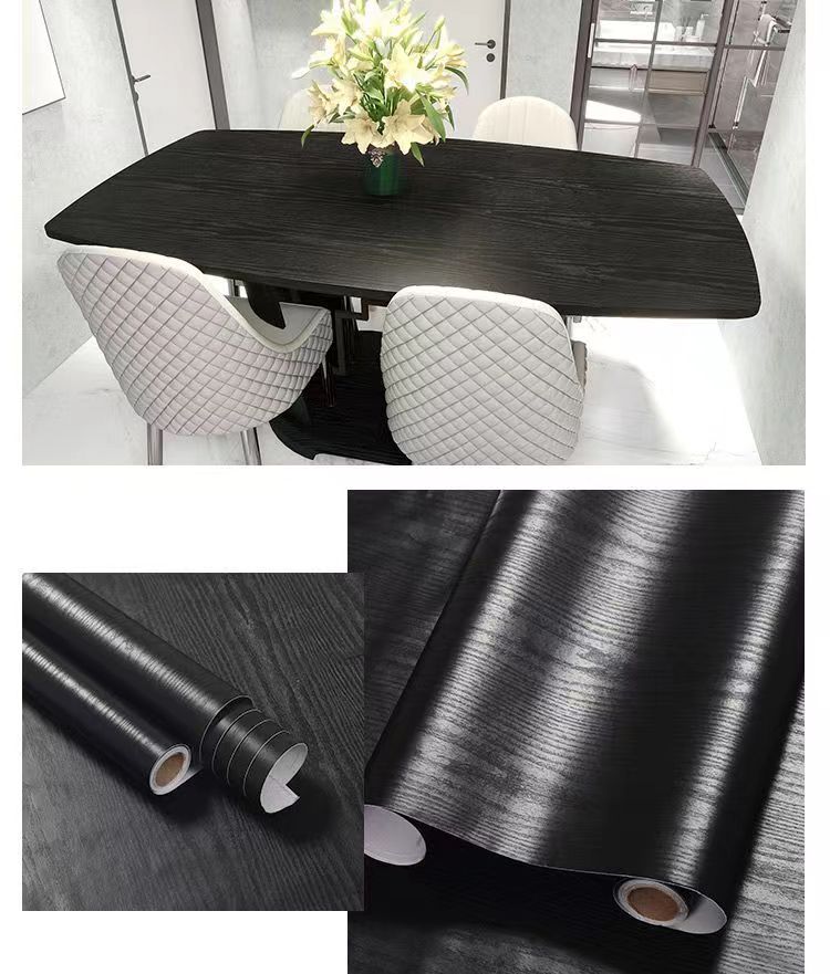 Self-Adhesive Black Wood Grain PVC Wallpaper - Simulation Texture Wall Covering Material
