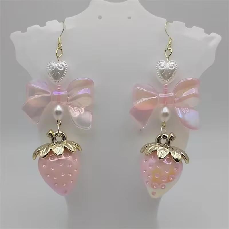 Playful Butterfly Bowknot Dangle Earrings Sturdy Alloy Strawberry Designs Accessory for Trendy Girls and Students