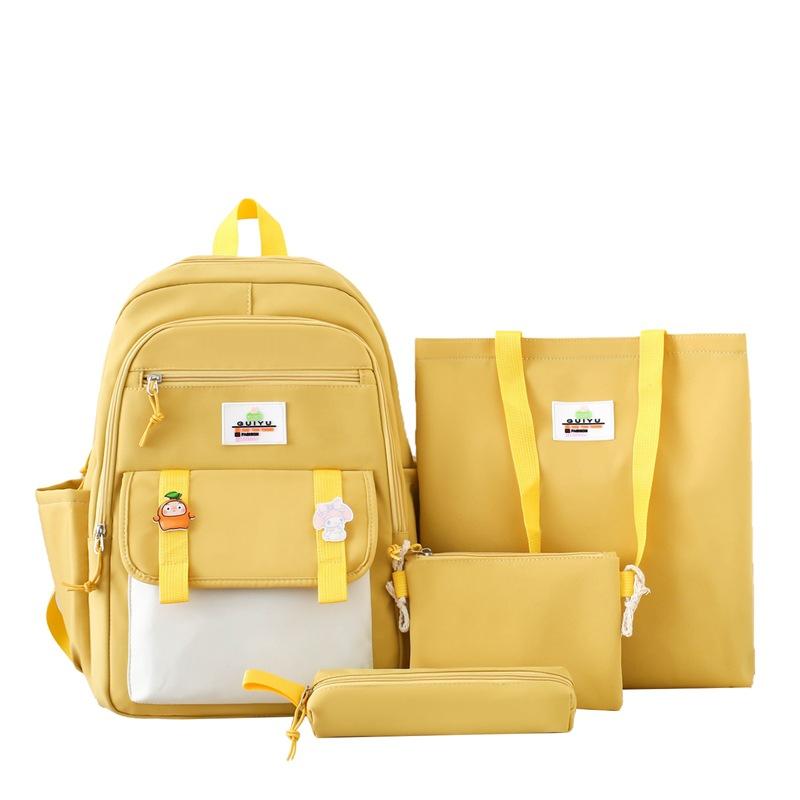 Four-Piece Backpack Set Student Schoolbag Stitching Contrast Color Campus Backpack Large Capacity Backpack for Primary and Secondary School Students