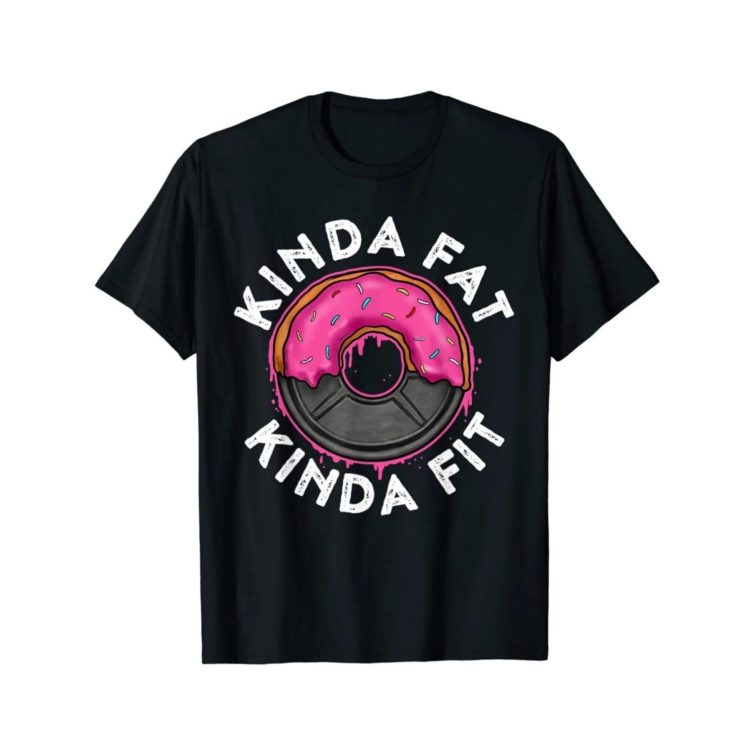 

New Pattern! Gym Workout, A Bit Chubby and Skinny, Fun Donut Print Pattern T-shirt, Fun Gift Short Sleeved Shirt S чёрный