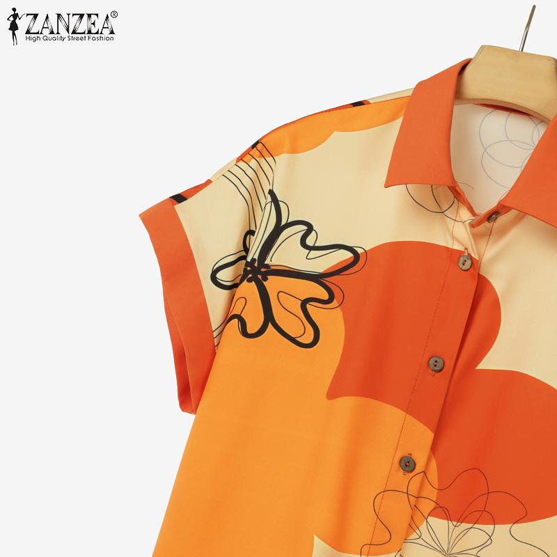 ZANZEA Women Short Sleeve Print Blouse and Pants Summer Two Piece Suit Sets