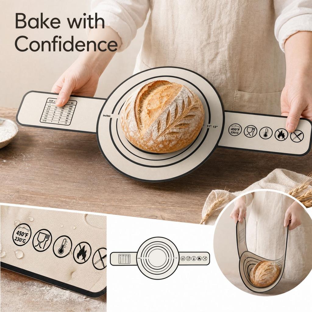 Round Silicone Bread Baking with Long Handles for Dough Transfer and Oven Baking