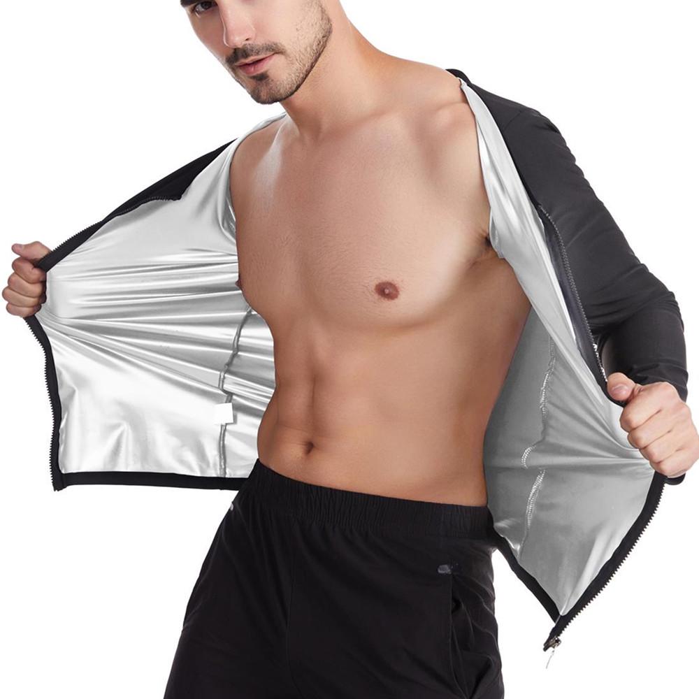 Men's Silver-Coated PU Sauna Suit: Body Shaper Sweat-Inducing Tight-Fit Short-Sleeve Vest for Abdomen Control.