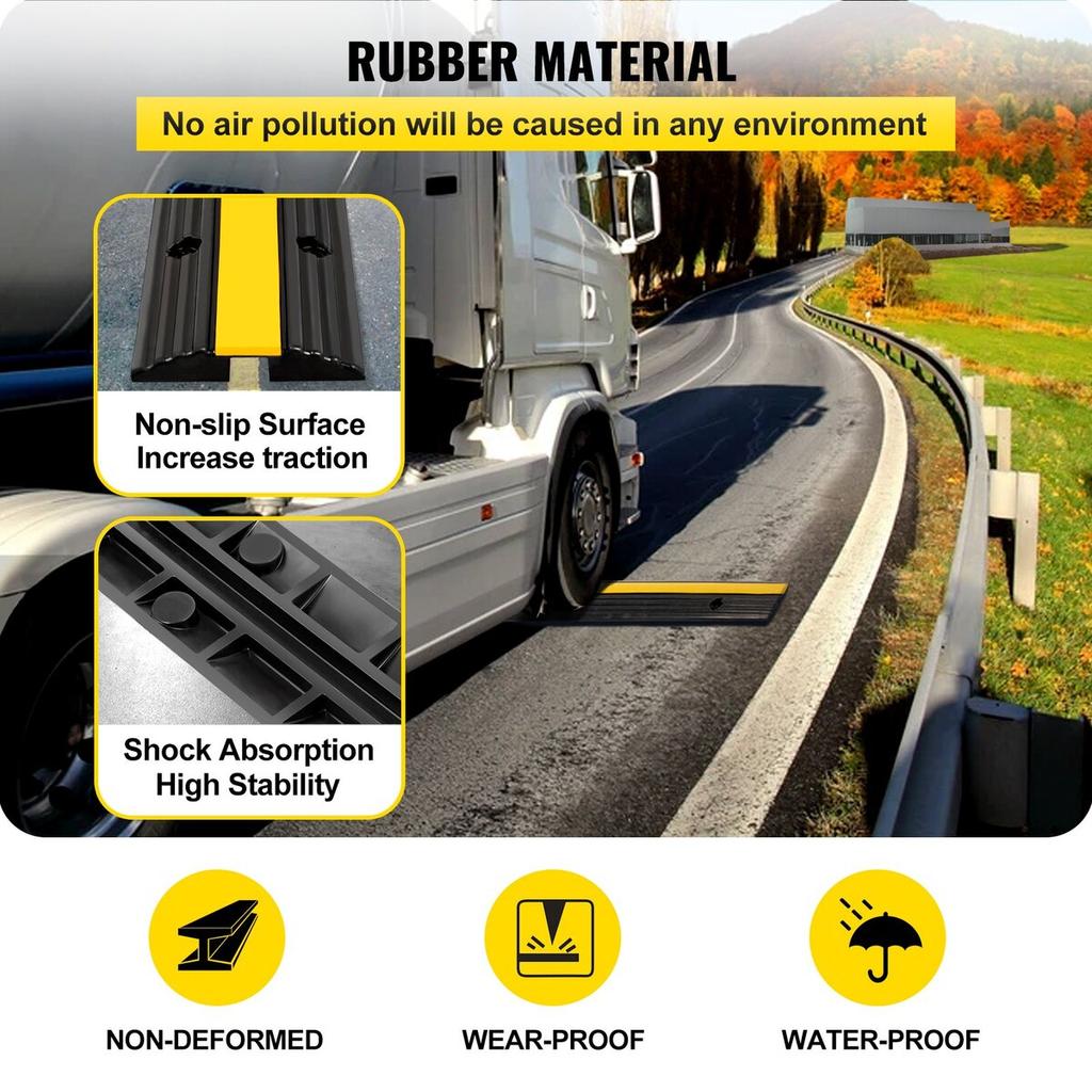 4 Pack of 1-Channel Rubber Cable Protector Ramps Heavy Duty 18000Lbs Load Capacity Cable Wire Cord Cover Ramp Speed Bump Driveway Hose Cable Ramp