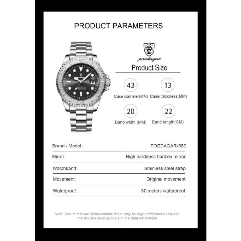 POEDAGAR Top Luxury Male Watch Waterproof Luminous Date Watch Stainless Steel Clock Sport Fashion Quartz Watches