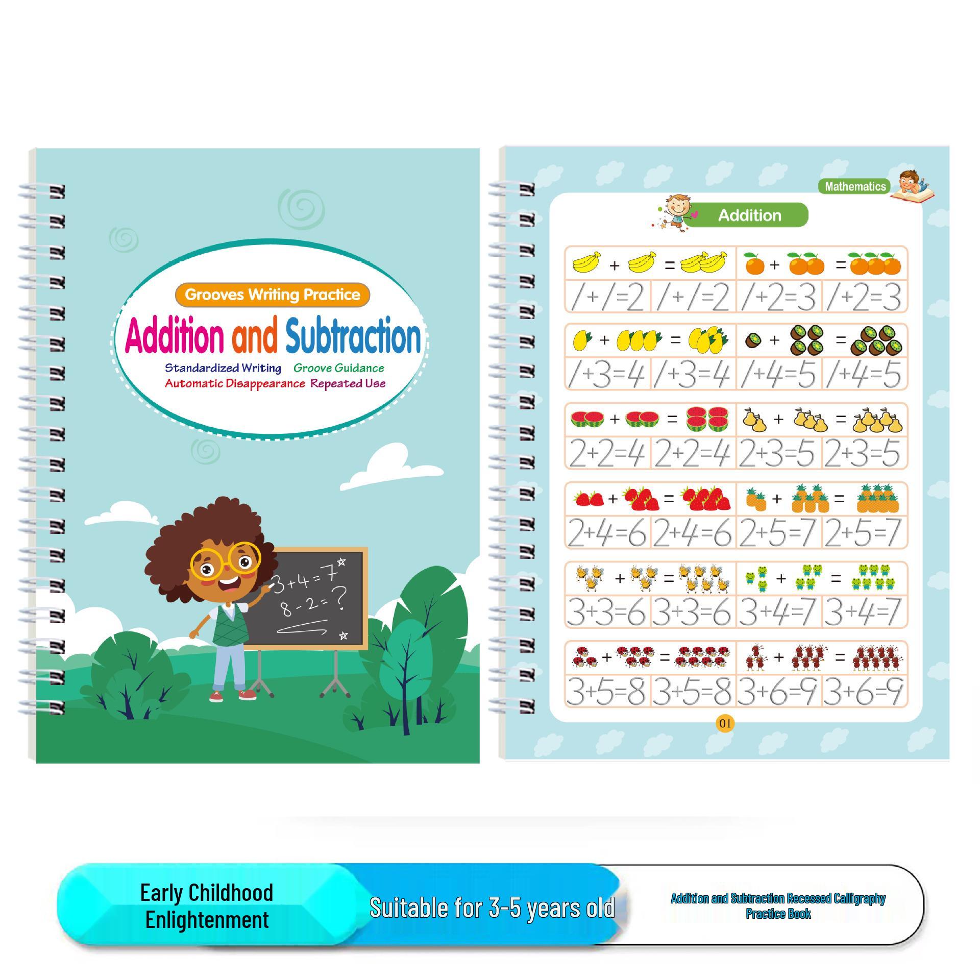 

Детская тетрадь для копирования с углублениями, полностью на английском языке: Буквы, Цифры, Рисование для детей 3-5 лет - Контроль ручки и Раннее развитие