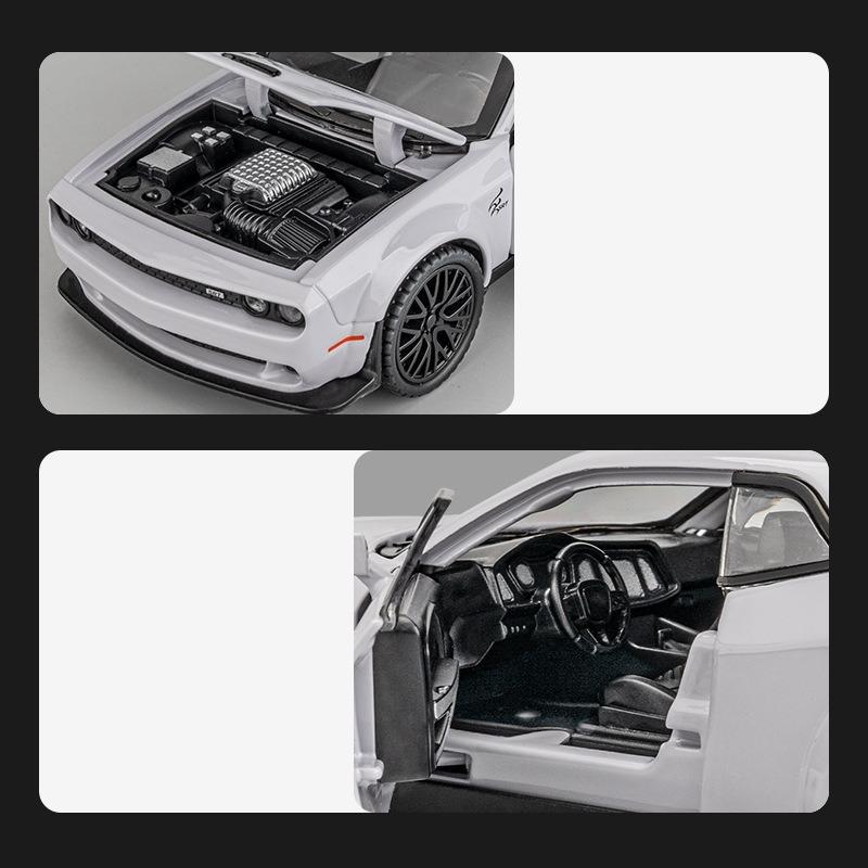 1/32 Dodge Challenger SRT Hellcat Model Hračky Kovový Odlévaný Miniatura 1:32 Zvuková a světelná kolekce vozidel Dárek pro kluky