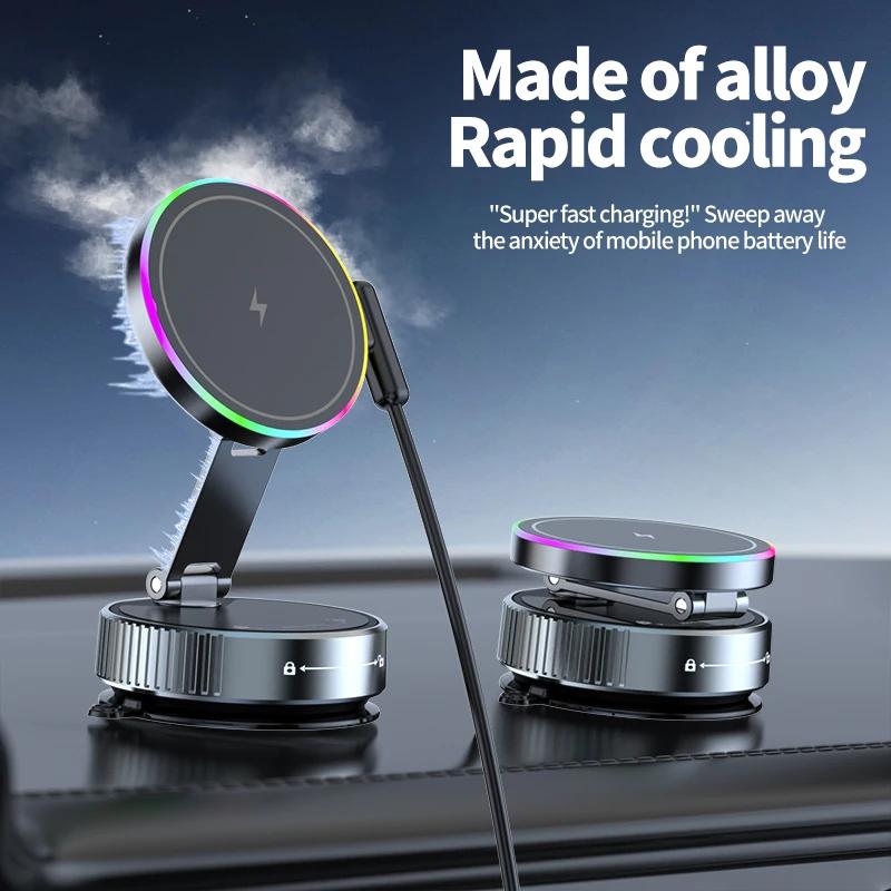 K5 Vacuum Magnetic Car Phone Holder Wireless 15W Rechargeable Live Cooling 720° Rotate Foldable Phone Bracket