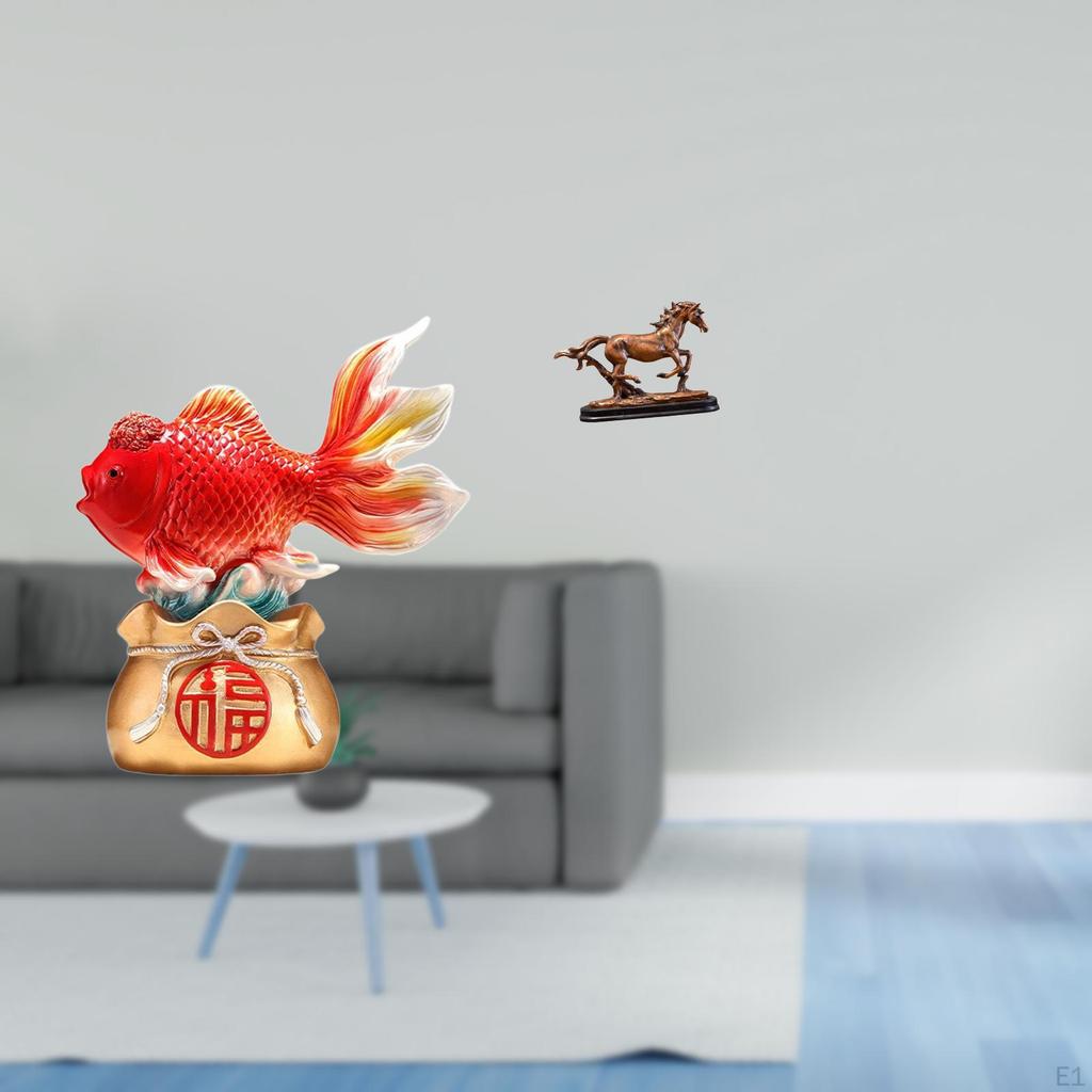 Chinese Feng Shui Koi Horse Statue Desktop Decoration Year Holiday Gift Good Luck Sculpture