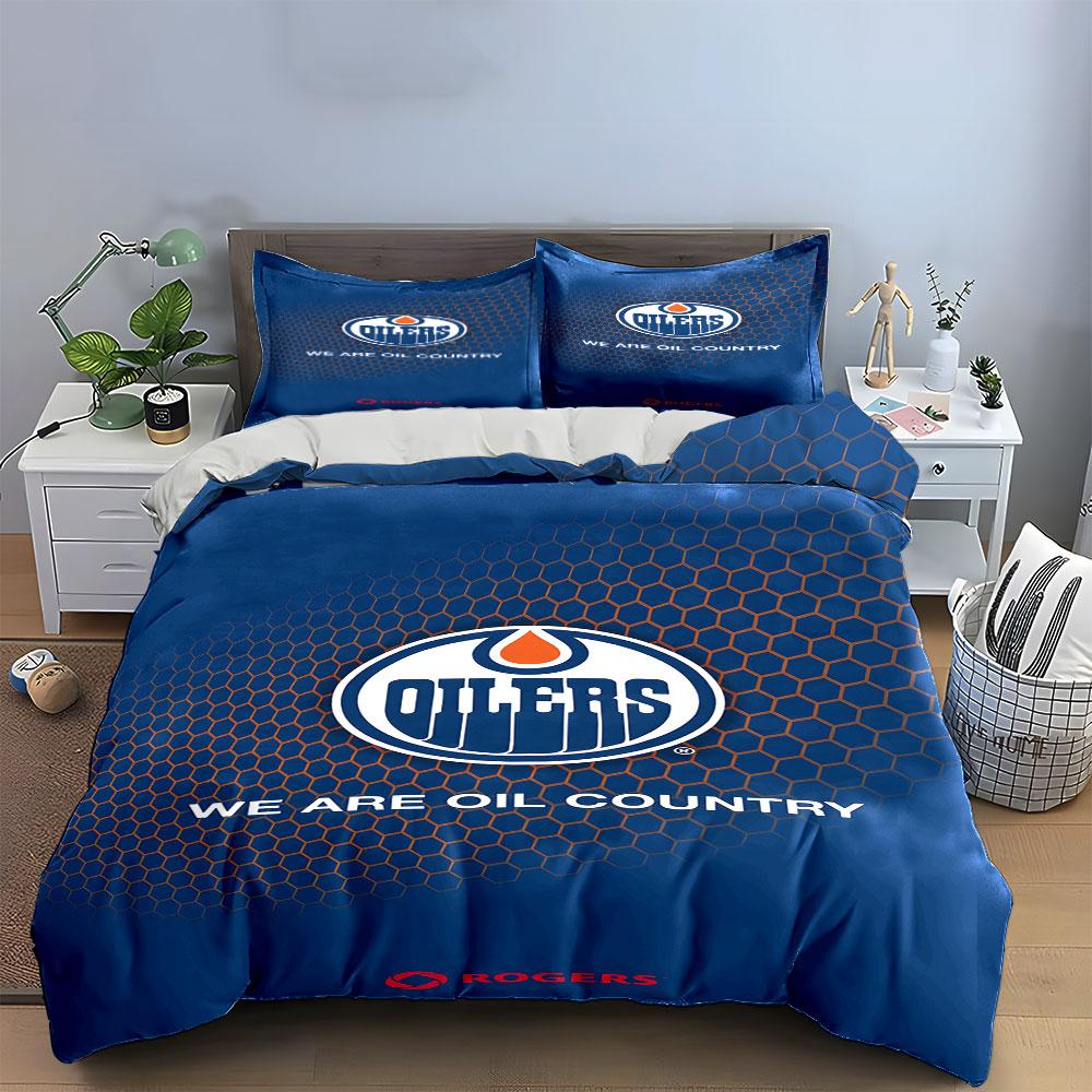 Oilers Logo Bedding Set - Blue Honeycomb Design Print Bedding Set Duvet Cover Pillowcases (1* Duvet Cover 2* Pillowcases Do Not Include Comforter)