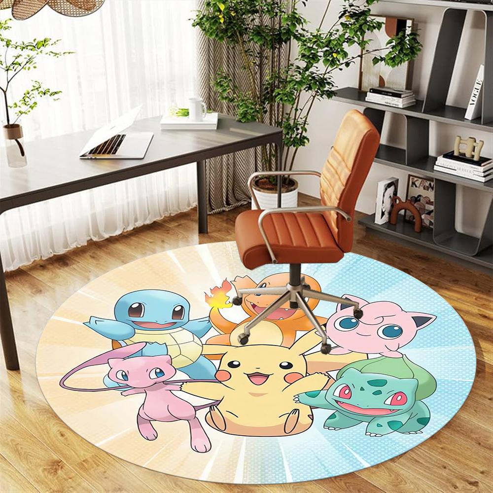 1pc Pokemon Characters Round Chair mat Area Rug - Non-Slip, Floor Mat for Office, Bedroom, home decor Christmas Gift p0811247
