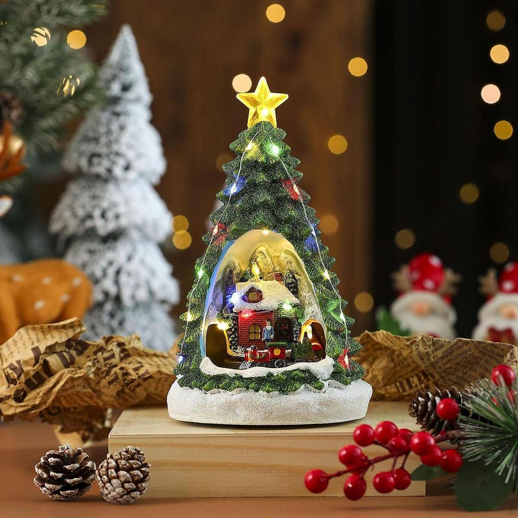 Christmas Music Box House Decor Photo Props Sculpture with Light for Bedroom