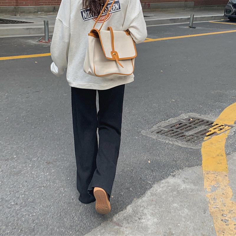 Women's Fashionable Casual Draping Knitted Wide-Leg Pants Elastic Waist Embossed Wool Mopping Trousers