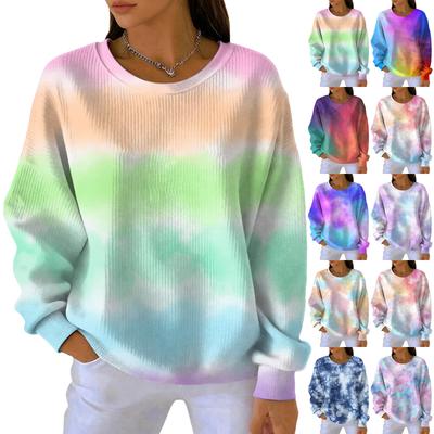 Damska Moda Casual Gradientowy Nadruk Tie-Dye Pulower Sportowy Top z Długim Rękawem