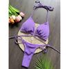 Bandage Swimsuit Women Sexy Bikini Ribbed Swimwear Triangle Bikini Set Two Piece Suit Beachwear Micro Thong Biquini