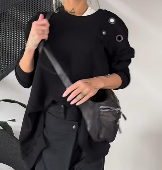 2025 Women's Loose Round Neck Long Sleeve Solid Color Slit Sweatshirt