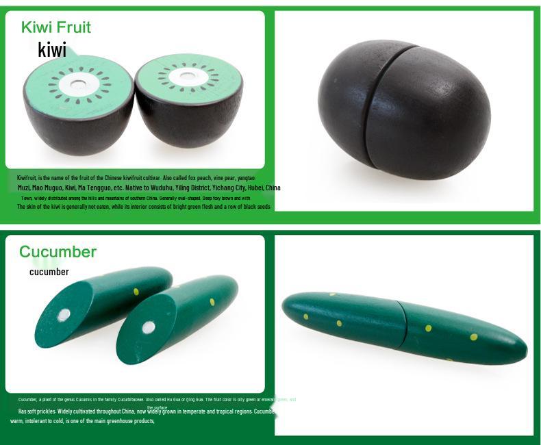 Wooden Fruits & Vegetables Cut-Cut Educational Toy Set for Pretend Play & Children's Kitchen Learning.