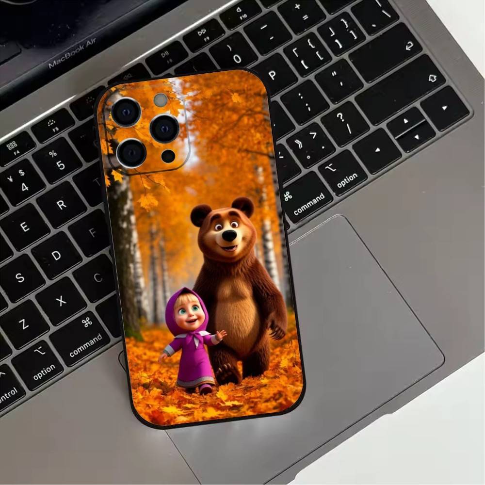 

Cute Masha and the B-Bears Phone Case For iPhone17,16,15,14,13,12,11 Plus,Pro Max Soft Black Cover iPhone15