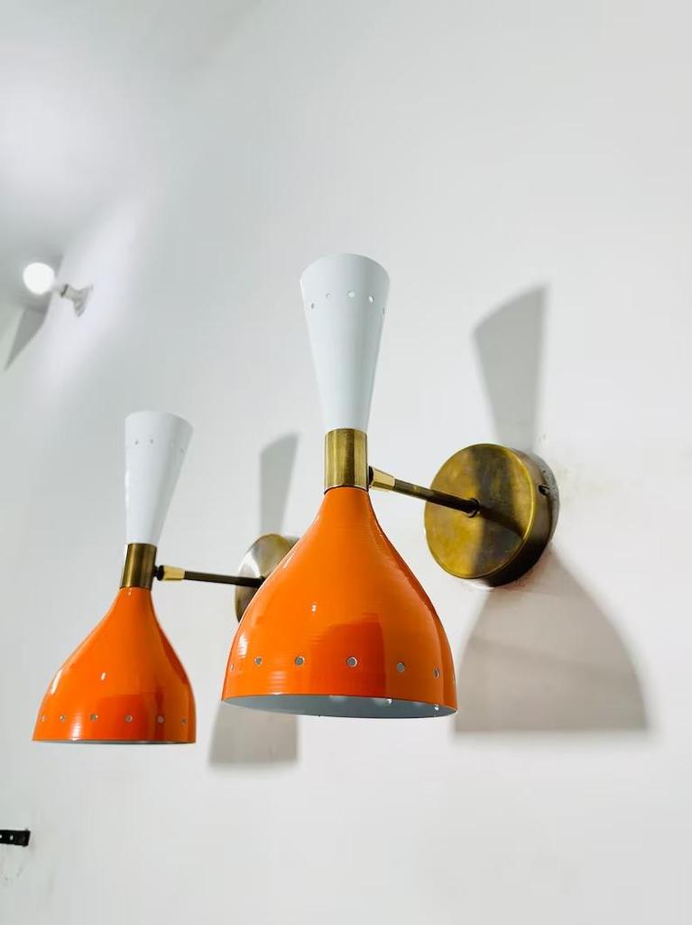 Mid-Century Modern Brass Diabolo Wall Sconce - Italian Style - Adjustable Pair