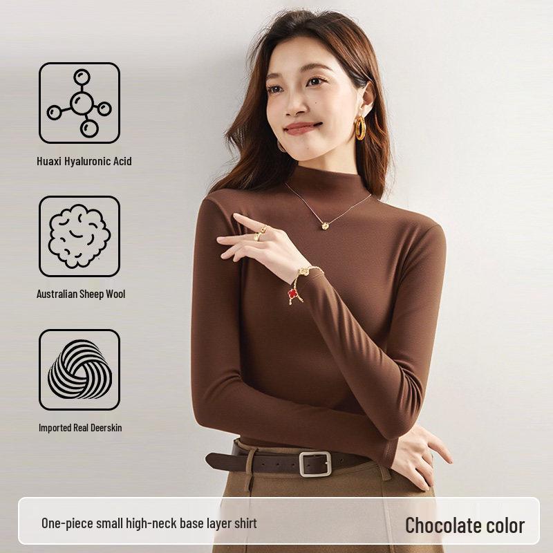 

White Women s Semi-High Neck Wool Fleece Base Layer: Thermal, Long Sleeve, Warm, Small Stand Collar—Wear Alone or Under Layers. XL (120-135 jin)