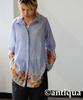 Antiqua Floral Striped Long Sleeve One Size White and Blue Mix Shirt, Women's Top, IYA-00100, 03,