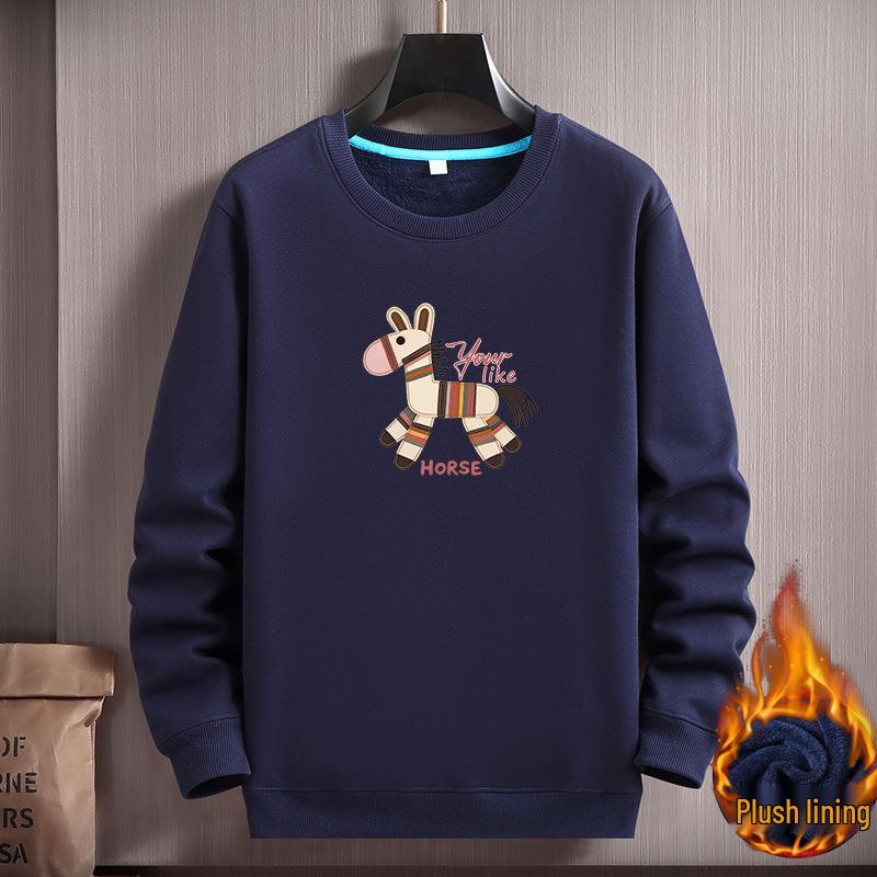 

Year of the Horse Festive Plus Size Men s Red Hoodie with Velvet Lining XL темно-синього кольору