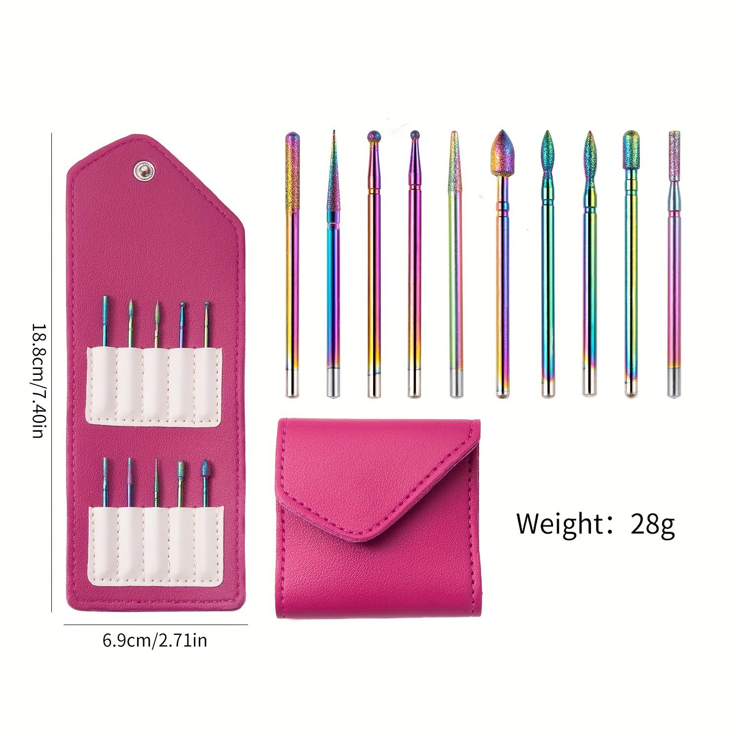 Nail Art Drill Bit Set/Empty Leather Storage Bag for Nail Art Drill Bits/Multifunctional Nail Removal Pre-Drill Bit, Emery Ceramic Drill Bit A