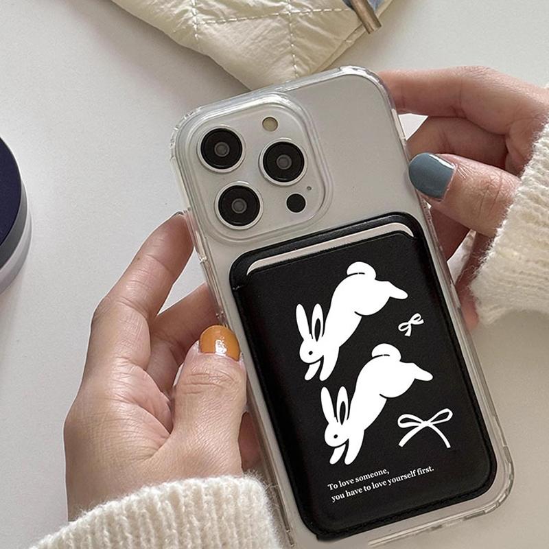 Sød tegneseriekanin Magnetisk Pung Etui Kort Holder Til Magsafe Iphone 16 15 14 13 Pro Max Telefon Pung Kort Slots Lomme Cover